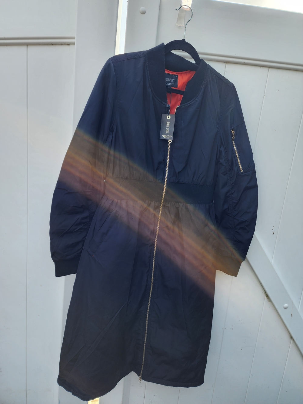Red Fox Women's Long Flight Jacket Blue Orange Lining XL